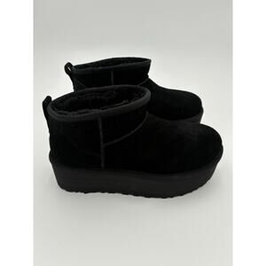 UGG Boots Women Size 8 Black Classic Ultra Mini Platform Ankle Faux Fur Suede